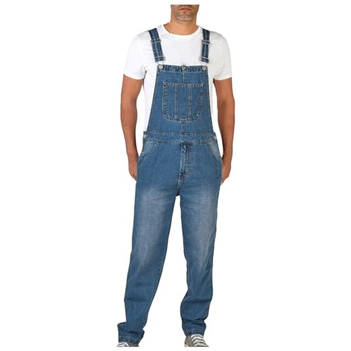 RUMAOZIA Herren Latz Jeans Overall Lange Jeans-Hose Blau Cargo Hosenanzug Arbeitslatzhosen Workwear Strampler Overalls Streetwear Loose Fit Denim Latzhose Loose Hosenanzug Retro Jeans Overalls von RUMAOZIA