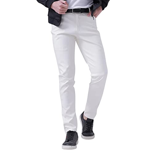 RUMAOZIA Herren Lederjeans Wetlook Hose Retro Lange PU Lederhose Stretch Pants Bequeme Winddicht bikerjeans einfarbig weich Basic Kunstlederhosen Slim Fit Disco Kostüm Männer Glanz Clubwear von RUMAOZIA