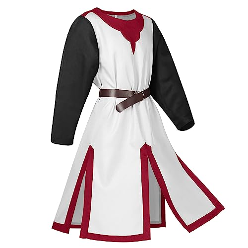 RUMAOZIA Herren Mittelalter Ritter Kostüm Templer Tunika Renaissance Wikinger Outfit Tunika Retro Mittelalter Kleidung Waffenrock Kreuzritter Rock Halloween Kostüme Cosplay Surcoat Robe von RUMAOZIA