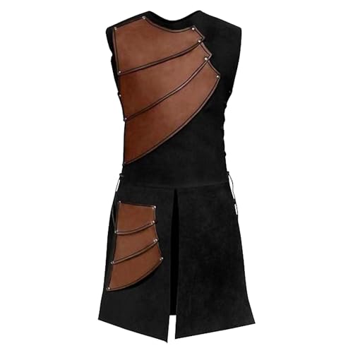 RUMAOZIA Herren Mittelalter Tunika Ailrik mit Kordelzug Männer Ärmelloser Wikinger Hemd für Karneval Vintage Kleidung Rundhals Retro Hemd Tunika Lange Oberteile Renaissance Kostüme Gothic von RUMAOZIA