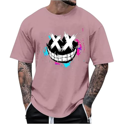 RUMAOZIA Herren Oversized T-Shirt Smiling Face Smile Trend Print Aufdruck Retro Tops Vintage Streetwear Sport Casual T-Shirt Männer Schwarz Gym Oberteil Sommer Kurzarm T Shirts Streetwear von RUMAOZIA