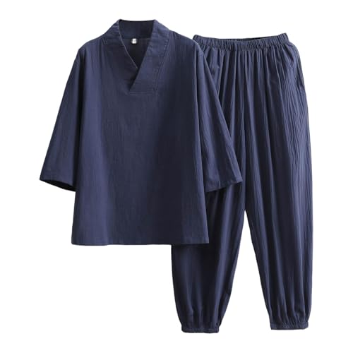 RUMAOZIA Herren Schlafanzug Lang Leinen Anzug Herren Sommer Leicht Kurz Sommerhemd Set Leinenhemd Oversize Kurzarmhemd Strand Zweiteiler Leinen Outfits Freizeitanzug RUMAOZIA Herren Schlafanzug Lang Leinen Anzug Herren Sommer Leicht Kurz Sommerhemd Set Leinenhemd Oversize Kurzarmhemd Strand Zweiteiler Leinen Outfits Freizeitanzug von RUMAOZIA