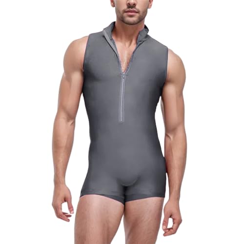RUMAOZIA Herren Stehkragen Reißverschluss Sport Fitness Einteiler Overall Bodysuit Gym Body Bodysuit Badeanzug Schwimmanzug Unterwäsche Neoprenanzüge Männer Bademode Unterhemd Ärmellos Jumpsuit von RUMAOZIA