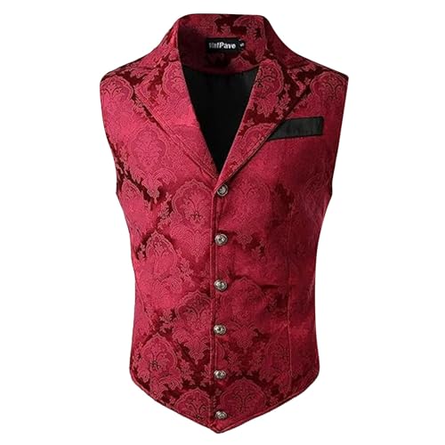 RUMAOZIA Herren Vintage Weste Steampunk Gothic Stehkragen Knopf Krawatte Weste Gotisch Steampunk Mittelalter Oktoberfest Weste Renaissance Lederweste für Karneval Halloween Party Cosplay Kostüm von RUMAOZIA