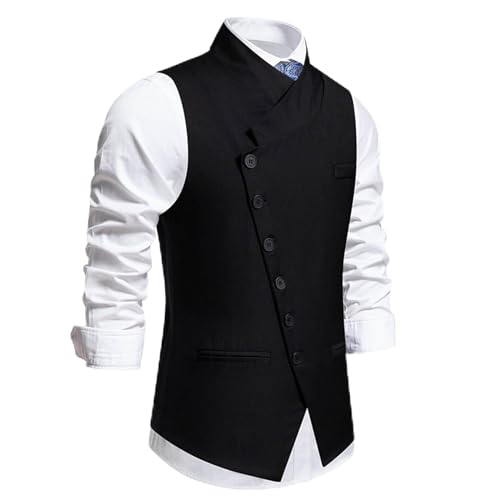 RUMAOZIA Herren Western Weste Herren Anzug Weste Business Hochzeit Elegant Anzug Weste mit Unregelmäßiger Knopfleiste Elegant V-Ausschnitt ärmellose Westen Slim Fit Anzugwesten von RUMAOZIA