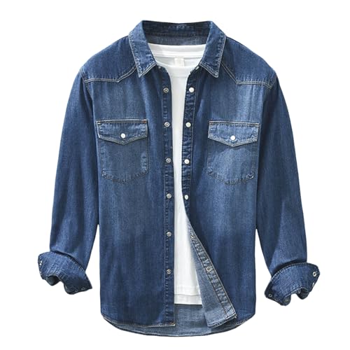 RUMAOZIA Jeanshemd Herren Langarm Weiche Baumwolle Zwei Taschen Schmale Passform Jeans Bequemes Cowboy Hemd, Klassisch Knopfleiste Sommer Tops für Herren Jeanshemden Regular Fit Freizeithemden von RUMAOZIA