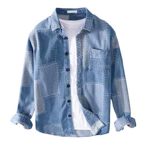 RUMAOZIA Jeanshemd Herren Langarm Weiche Baumwolle Zwei Taschen Schmale Passform Jeans Bequemes Cowboy Hemd, Klassisch Knopfleiste Sommer Tops für Herren Jeanshemden Regular Fit Freizeithemden von RUMAOZIA