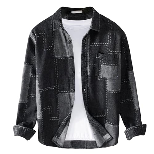 RUMAOZIA Jeanshemd Herren Langarm Weiche Baumwolle Zwei Taschen Schmale Passform Jeans Bequemes Cowboy Hemd, Klassisch Knopfleiste Sommer Tops für Herren Jeanshemden Regular Fit Freizeithemden von RUMAOZIA