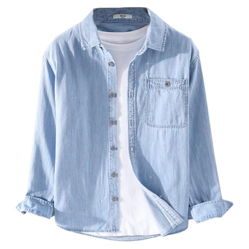 RUMAOZIA Jeanshemd Herren Langarm Weiche Baumwolle Zwei Taschen Schmale Passform Jeans Bequemes Cowboy Hemd, Klassisch Knopfleiste Sommer Tops für Herren Jeanshemden Regular Fit Freizeithemden von RUMAOZIA