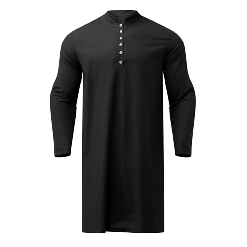 RUMAOZIA Kaftan Herren Baumwolle Leinen Robe Muslimische Kleider Herren Langarm Hemd Stehkragen Leinenhemd Lässige Strandhemd Afghanische Arabische Kleidung mit Knöpfen Ramadan Freizeithemd von RUMAOZIA