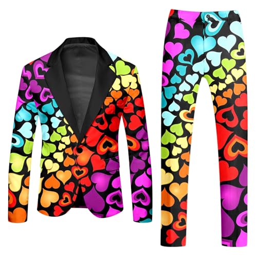 RUMAOZIA Karneval Anzug 2 Teiler Herren Slim Fit Anzugjacke Anzughosen Disco-Nachtclub Set Bunt Sakko Karneval kostüm Zweiteiler Set Lustig Regenbogen Anzug Blazer Party-Outfit von RUMAOZIA