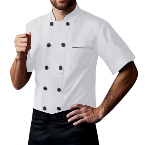 RUMAOZIA Kochjacke Herren Personalisiert Kurzarm Koch Hemd Chef Coat Bäcker Kostüm Dünne Kühle Atmungsaktiv Kochbekleidung Hospitality Uniform mit Knöpfen Chef Coat für Restaurant Hotel von RUMAOZIA