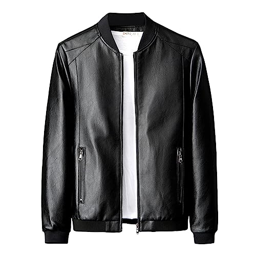 RUMAOZIA Leder Jacken Herren, Herren Pu Lederjacken Vintage Kunstleder Motorradjacke Slim Fit Bomberjacke Lässige Windjacke Übergangsjacke Sport Freizeitjacke Urlaub Wandern Oberbekleidung von RUMAOZIA
