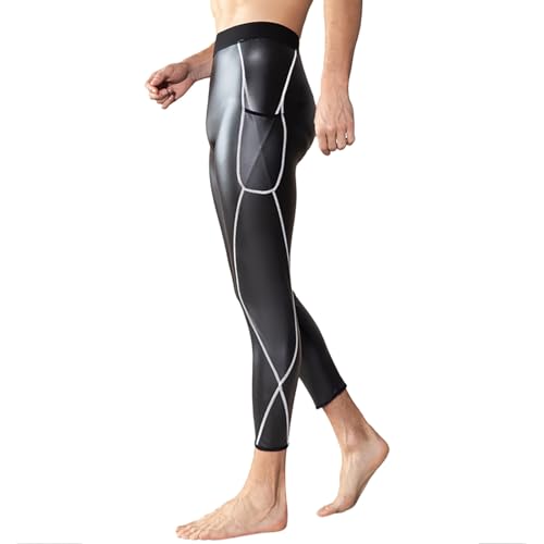 RUMAOZIA Lederhose Herren Schwarz Wetlook Leggings Herren Shapewear Leggings PU Leder Sporthose Stretch Butt Lifting Pleather Pants Sport Kompression Strumpfhose Glanz Jogginghosen Clubwear von RUMAOZIA