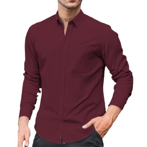 RUMAOZIA Leinenhemd Herren Hemd Langarmhemd Regular Fit Strandhemd Baumwolle Business Linen Shirt Sommer Freizeithemd Beach Casual Henley Shirt mit Tasche Strand Hochzeit Hemden Einfarbige von RUMAOZIA