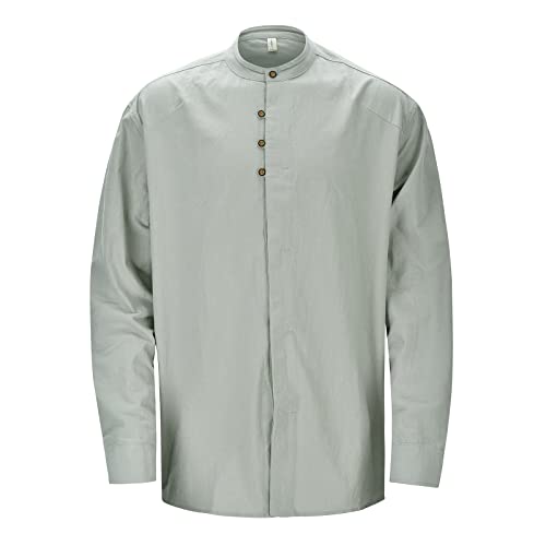 RUMAOZIA Leinenshirt Langarm Katana Hemd Herren Japanisches Stil Hemd Stehkragen Slim Fit Leinen Baumwolle Hemd Freizeithemden für Männer Einfarbig Herren Lässige Atmungsaktive Klassische Tops von RUMAOZIA
