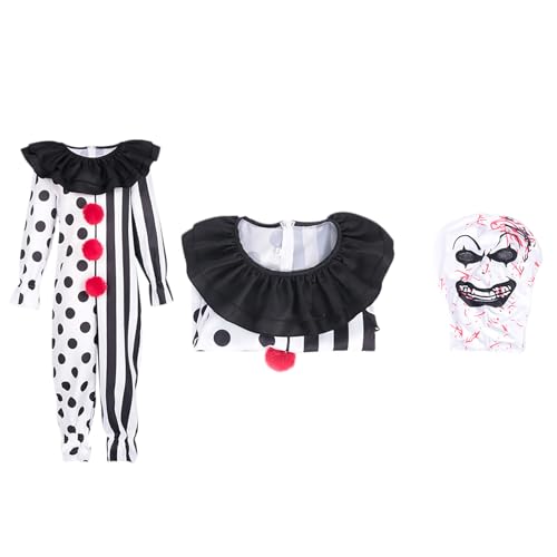RUMAOZIA Movie Killer Terrifier Clown Schwarz Weiß Jumpsuit Cosplay Kostüm Karneval Party Outfit für Herren Clown Overall Halloween Party Karneval Horror Anzug Set Komplettes Clown Kostüm von RUMAOZIA