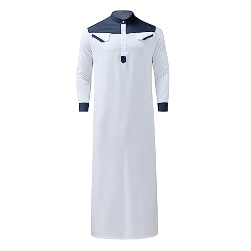 RUMAOZIA Muslim Kaftan Herren, Abaya Herren Muslim Kaftan Gewand Robe Crew Stehkragen Thobe Arabisch Gebet Eid Kleidung Islamische Kleidung Aus Dem Nahen Osten Gebetskleidung für Männer von RUMAOZIA