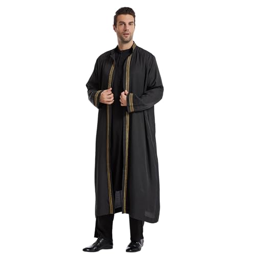 RUMAOZIA Muslimische Kleider Herren Gebetskleidung für Männer Muslim Kaftan Abaya Herren Middle East Thobe Jacke Langarm Thobe Lose Casual Dubai Arab Islamische Kleider Arabische Kleidung von RUMAOZIA