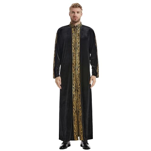 RUMAOZIA Muslimische Kleider Herren Kaftan Islamische Kleidung Herren Gebetskleidung für Männer Stehen Hals Langärmelige Saudi Arabische Roben Muslimische Dubai Robe Ethno Mogadischu Gebetskleid von RUMAOZIA