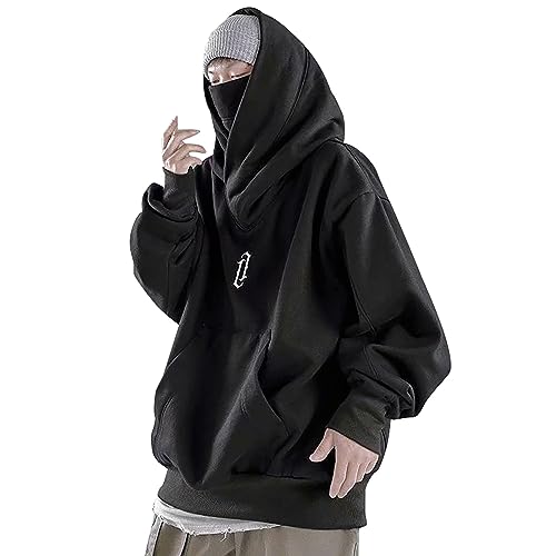 RUMAOZIA Ninja Hoodie Herren, Pullover Herren Rollkragen Hip Hop Pulli Kapuzenpullover Y2K Harajuku Hoodies Gothic Schalkragen Sweatshirt Mit Kapuze Oversize Rollkragenpullover von RUMAOZIA