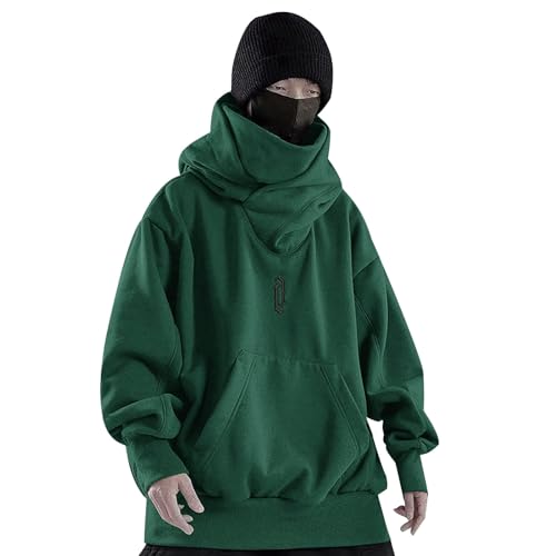 RUMAOZIA Ninja Hoodie Herren, Pullover Herren Rollkragen Hip Hop Pulli Kapuzenpullover Y2K Harajuku Hoodies Gothic Schalkragen Sweatshirt Mit Kapuze Oversize Rollkragenpullover von RUMAOZIA