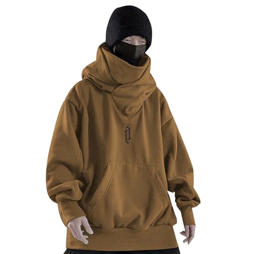RUMAOZIA Ninja Hoodie Herren, Pullover Herren Rollkragen Hip Hop Pulli Kapuzenpullover Y2K Harajuku Hoodies Gothic Schalkragen Sweatshirt Mit Kapuze Oversize Rollkragenpullover von RUMAOZIA