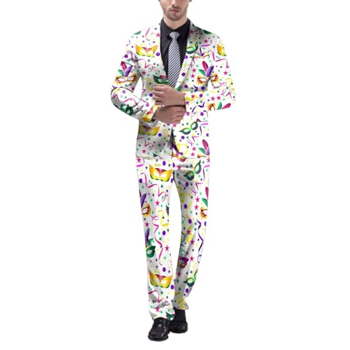 RUMAOZIA Party Anzug Für Herren Zweiteiler mit Prom-Maske Druck Anzugsakko karneval kostüm Crazy Prom faschingskostüme männer Suits Slim Fit Herrenanzug Anzug Jacke Und Anzughosen 2 Teiler Set von RUMAOZIA