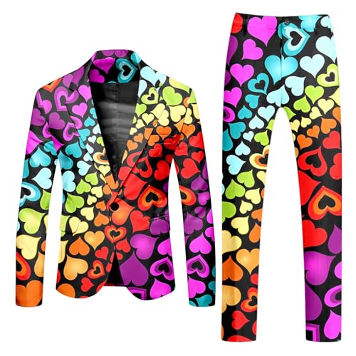 RUMAOZIA Party Kostüm Herren karneval Blazer 2 Teilige Bunte Bedruckte Anzug Slim Fit Anzug für Party Outfits faschingskostüme Männer Regenbogen Druck Blazer Jacke mit Hose Herrenanzüge von RUMAOZIA