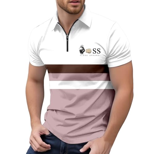 RUMAOZIA Poloshirt Herren Kurzarm Golf Shirt Gestreiftes Polohemd Sommer Atmungsaktiv T-Shirt Slim Fit Arbeitsshirt mit Reissverschluss Bequemes Oberteile Teenager Wandershirt Mode Freizeithemd von RUMAOZIA