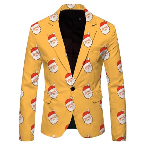 RUMAOZIA Sakko Herren Regular Fit Anzugjacke mit Weihnachten Druck Festlich Hochzeit Mantel mit Weihnachtsmotiv Lustig Weihnachtsmann Druck Blazer Anzugjacke Xmas Kostüm Slim Fit Revers Sakko von RUMAOZIA