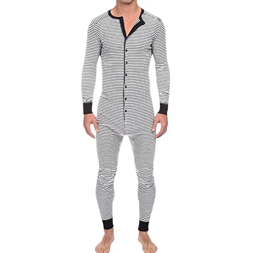 RUMAOZIA Schlafanzug Pyjama Jumpsuit Einteiler Herren Slim Fit Strampler Hose Langarm Sleepwear Männer T-Shirt Lang Playsuit Gestreifter Lange Jumpsuit Onesie Jogger Overall Jogging Anzug von RUMAOZIA