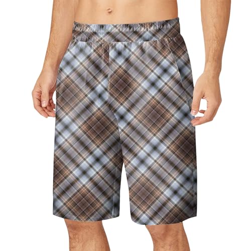 RUMAOZIA Schlafanzughose Herren kurz Schlafshorts Männer Pyjamahose Loungewear Kurze Nachtwäsche Sommer Shorty Loungehose Kurz mit Karomuster Kariert Pyjamahose Freizeithose für Männer von RUMAOZIA