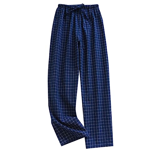 RUMAOZIA Schlafanzughose Karierte Herren Lang Schlafhose Pyjamaunterteil Pyjamahose Freizeithose Loungehose für Männer Baumwolle Leichte Männer Pyjamaunterteil Sommer Bequeme Schlafhose von RUMAOZIA