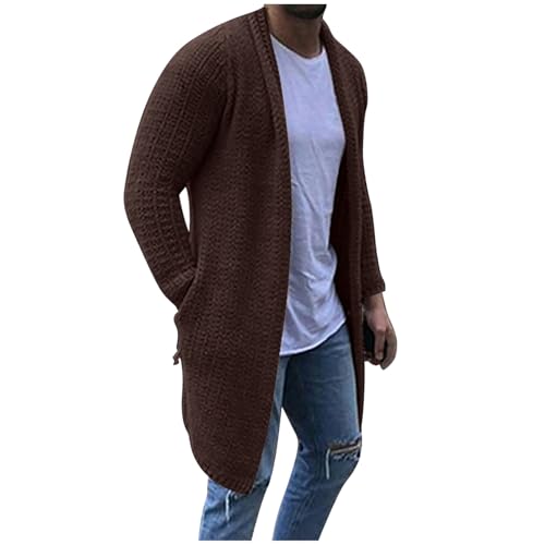 RUMAOZIA Strickmantel Herren Lang Grobstrickjacke Basic Herbst Winter Jacke Vintage Strickjacke Große Größen Übergangsjacke Strick-Cardigan Mit Taschen Casual Strickcardigan Bequeme Mantel von RUMAOZIA