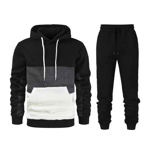 RUMAOZIA Trainingsanzug Herren Jogginganzug Patchwork Trainingsanzug Herbst Winter Bequeme Tracksuits mit Color Blocking Sportanzug Sporthose + Hoodie Männer 2-teilig Freizeitanzug Streetwear von RUMAOZIA