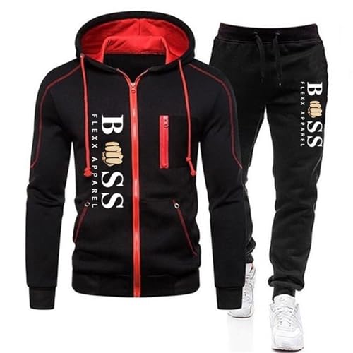 RUMAOZIA Trainingsanzug Set Herren Regular Fit Sport Anzug 2 Teilig Jogginganzug Hip Hop Streetwear Teenager Sportbekleidung Winter Gepolstert Tracksuit mit Hoodie und Jogginghose Sportanzug von RUMAOZIA