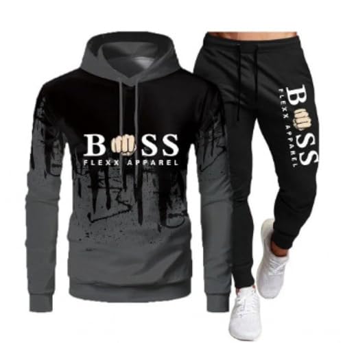 RUMAOZIA Trainingsanzug Set Herren Regular Fit Sport Anzug 2 Teilig Jogginganzug Hip Hop Streetwear Teenager Sportbekleidung Winter Gepolstert Tracksuit mit Hoodie und Jogginghose Sportanzug von RUMAOZIA