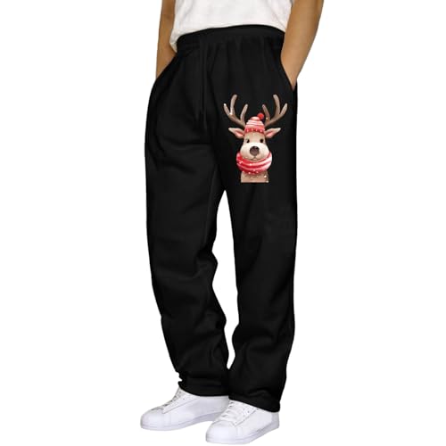 RUMAOZIA Weihnachten Hosen Herre Jogginghose mit Taschen lang Sporthose 3D Drucken Rentier Freizeithose weich Bequeme Sport Fitness Trainingshose mit Taschen Baggy Christmas Hose mit Kordelzug von RUMAOZIA