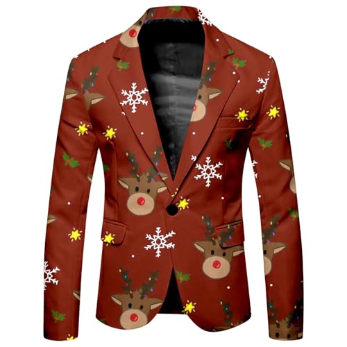 RUMAOZIA Weihnachtliche Anzugjacke Herren Formal Weihnachtsjacke Weihnachtsmotiv Sportlich Blazer Hochzeit Slim Fit Anzug Casual Anzug Jacke Bequeme Basic Blazer Jackett von RUMAOZIA