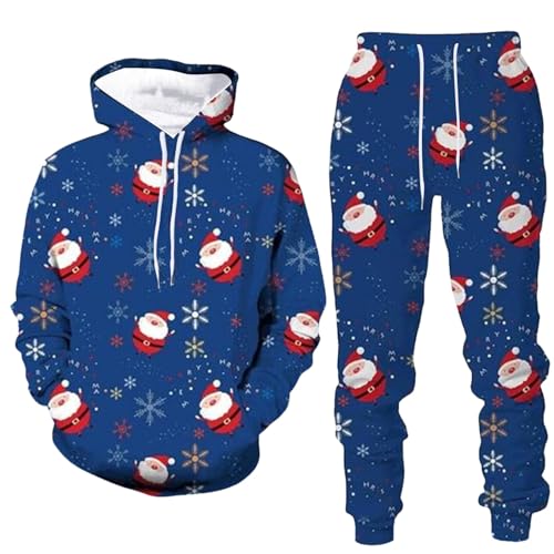 RUMAOZIA Weihnachts Jogginganzug Herren Lustig Weihnachts Motiv Hoodie Anzug 2 Teilige Weihnachten Pullover und Lang Hose Tracksuit Lose Sport Freizeitanzug Warm Christmas Kapuzenpullover Set von RUMAOZIA