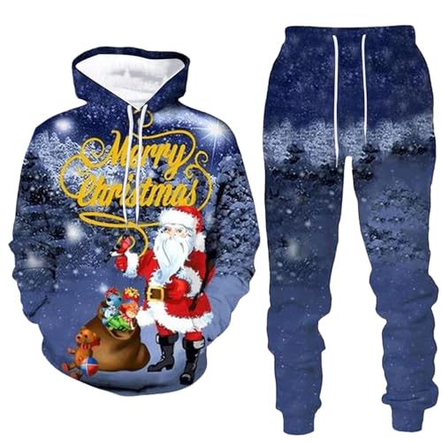 RUMAOZIA Weihnachtspullover Herren Lustig Weihnachts Motiv Hoodie Anzug 2 Teilige Weihnachten Pullover und Lang Hose Set Christmas Jogginganzug Weihnachten Druck Freizeitanzug Outdoor Tracksuit von RUMAOZIA