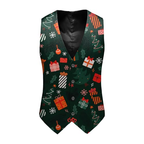 RUMAOZIA Weihnachtsweste Herren Weihnachten Anzugweste Lustig Weste mit Weihnachtsmotiv Christmas Festlich Gilet Shirts Party Hochzeit Slim Fit Ärmellose Fischgrätweste Elegante Lässig Xmas Vest von RUMAOZIA