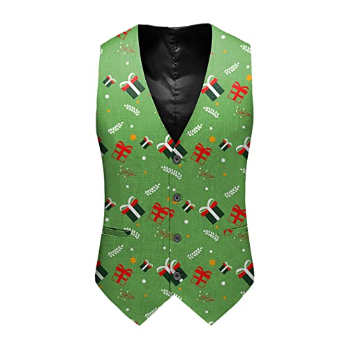 RUMAOZIA Weihnachtsweste Herren Weihnachten Anzugweste Lustig Weste mit Weihnachtsmotiv Elegante Weihnachten Westen Vest Christmas Festlich Party Hochzeit Ärmellose Slim Fit Fischgrätweste von RUMAOZIA