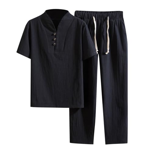 Zweiteiler Herren Trainingsanzug Baumwolle Tai Chi Uniform Kung Fu Anzug Chinesisch Traditionelle Kleidung Tang Anzug Kampfkunst Atmungsaktiv Kurzarm Tops Zen Meditation Uniform von RUMAOZIA