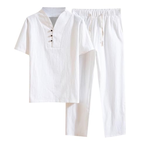 RUMAOZIA Zweiteiler Herren Trainingsanzug Baumwolle Tai Chi Uniform Kung Fu Anzug Chinesisch Traditionelle Kleidung Tang Anzug Kampfkunst Atmungsaktiv Kurzarm Tops Zen Meditation Uniform von RUMAOZIA