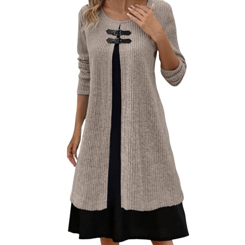 RUMAOZIA Zweiteiliges Slim Fit Strickkleid mit Gürtelschnalle Damen Pulloverkleid Strickkleid Brautmutterkleider Abendkleider Festlichkleider Chiffon Langarm Bolero Promkleider von RUMAOZIA