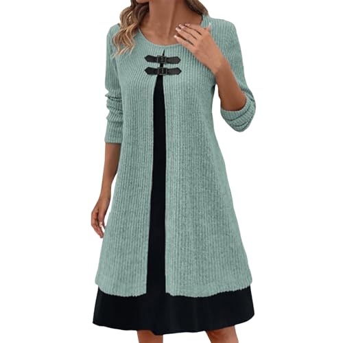 RUMAOZIA Zweiteiliges Slim Fit Strickkleid mit Gürtelschnalle Damen Pulloverkleid Strickkleid Brautmutterkleider Abendkleider Festlichkleider Chiffon Langarm Bolero Promkleider von RUMAOZIA