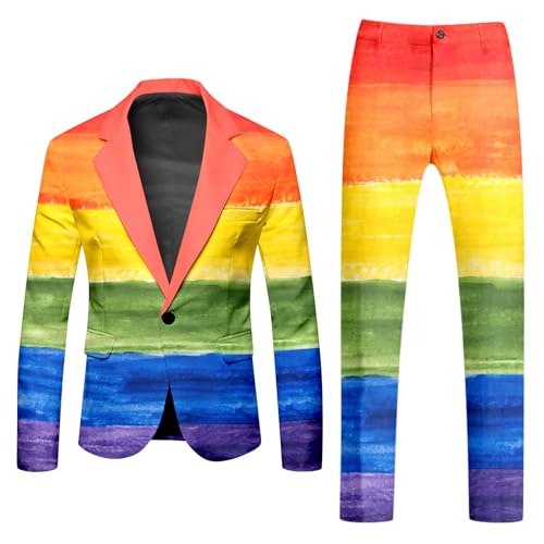RUMAOZIA Herren Slim Fit Anzug 2 Teiler - Karneval Anzug & Sakko Set - Bunt & Lustig - Regenbogen Anzug - Party-Outfit von RUMAOZIA