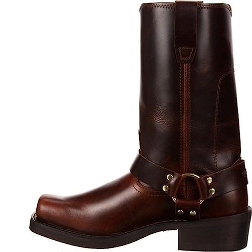 Retro Ritter Stiefel Nieted Western Cowboy Stiefel Imitation PU Leder wasserdichte Stiefel für Männer und Frauen, 38-48(Rotbraun,45) von RUMITY